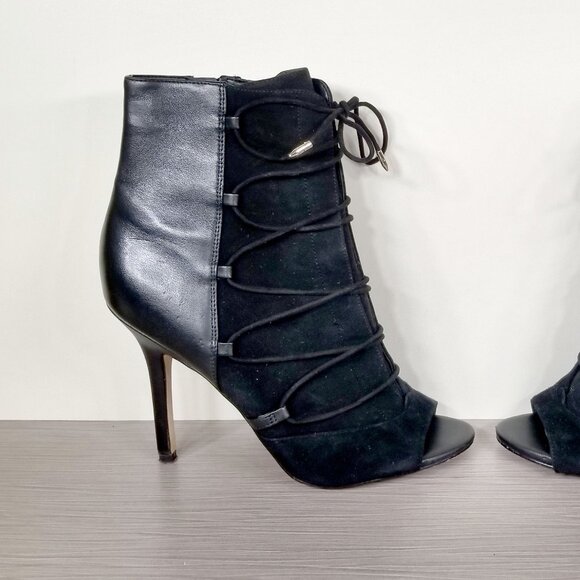 Sam Edelman Asher Black Suede & Leather Open Toe Lace-Up Booties Womens Size 8.5 - Picture 6 of 12